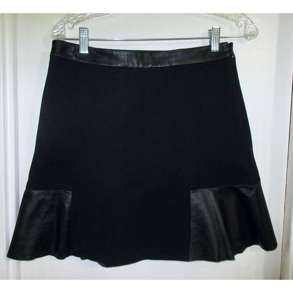 Club Monaco 6 Short Skirt Brown Lamb Leather Panel Accent Stretch Rayon Minty!